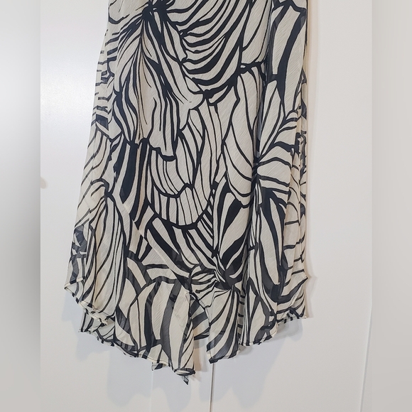 Giorgio Fiorlini Long Dress Sleeveless Draped Neck Black White Floral Size 16 - Picture 11 of 12